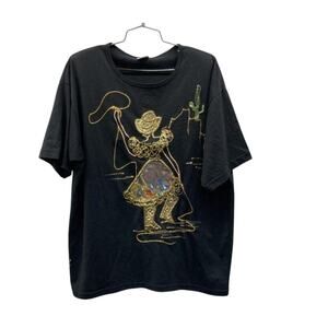 Vintage 80s Karla Reid Black Western Cowgirl Tee XL USA